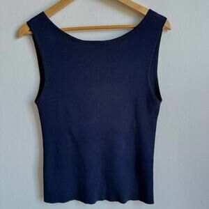 DEMYLEE Silk Knit Ribbed Navy Tank